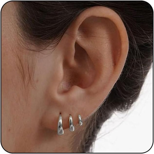 MIDEEO Gold/Sliver Chunky Hoop Earrings Set for Women, 14K Gold Plated Twisted Huggie Hoop Earring Hypoallergenic Thick Open Lightweight Chunky Hoop Earrings Jewelry for Gifts