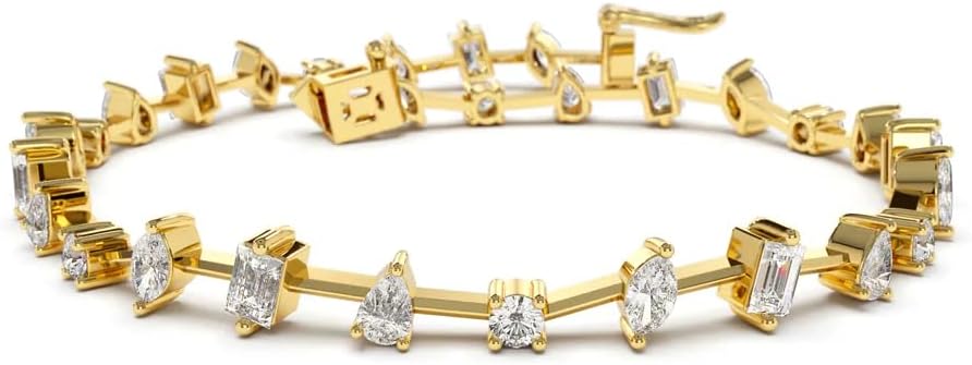 14k Gold Fashion Brass Multi-Shaped Zircon Bracelet with Mixed Lucky Charm Pearls Bohemian Style Jewelry