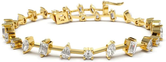 14k Gold Fashion Brass Multi-Shaped Zircon Bracelet with Mixed Lucky Charm Pearls Bohemian Style Jewelry