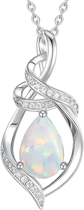 FANCIME Teardrop Gemstone Necklace for Women S925 Sterling Silver Elegant Ribbon Pendent Birthday Gifts for Her, 16"+2" Inches