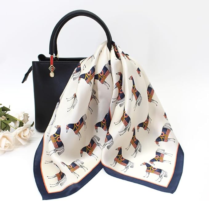 ANDANTINO 100% Pure Mulberry Silk Small Square Scarves -21'' x 21''- Digital Printed Neckerchief –Women Men Lightweight Scarf