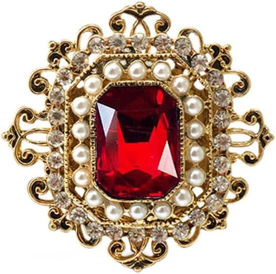 Antique Rhinestone Brooch Pin for Women Girls Gold Tone Vintage Baroque Rectangle Crystal Shell Pearl Boho Victorian Style Brooches Lapel Pins Elegant Wedding Christmas Festival Ornament Jewelry Gift