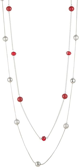 Silver Layered Long Necklace for Women Pearl Crystal Sweater Strand Chain Necklaces Fashion Gifts