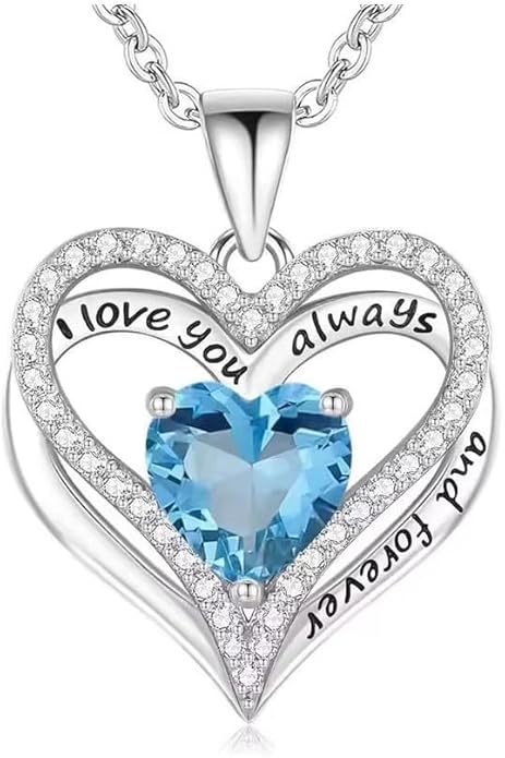Birthstone Heart Necklace for Women Wife Girlfriend Mom Daughter Gifts S925 Silver Jewelry For Anniversary Rose Gold Gifts For Birthday Christmas Mothers Valentines Day