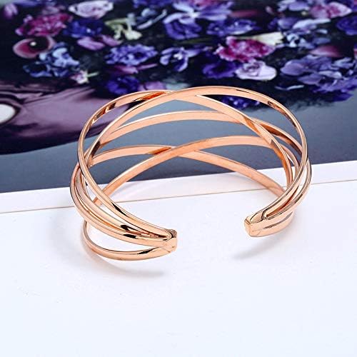 FUTIMELY Boho Chunky Cuff Bracelet for Women,Gold/Silver/Rose gold Multi-layer Cross Wire Bangle Bracelets Open Adjustable Wide Cuff Bracelet Fashion Statement Jewelry