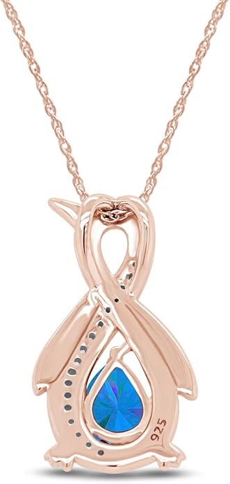Infinity Penguin Pendant Necklace for Women, 14K Gold Over Sterling Silver with Pear & Round Cut Simulated Birthstone & White Diamond Accents, Dainty Animal Jewelry Gift with 18" Chain