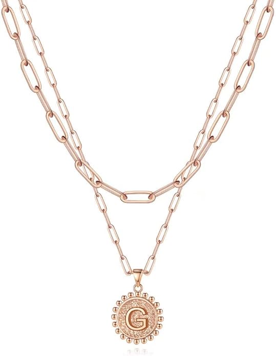 Ursteel Layered Initial Necklaces for Women, 14K-Gold-Plated Dainty Layering Paperclip Chain Necklaces for Women Jewelry