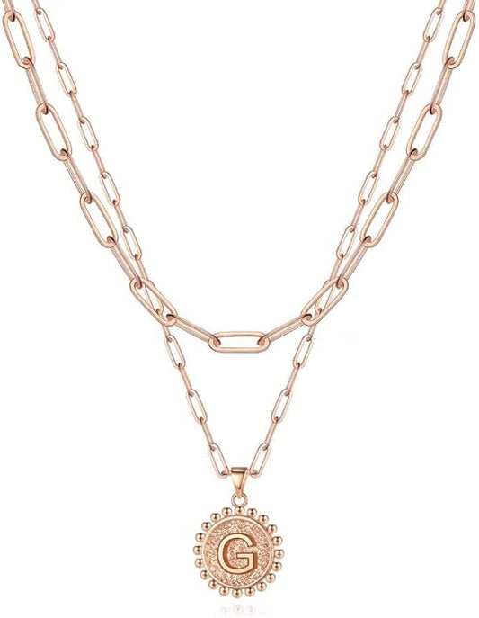 Ursteel Layered Initial Necklaces for Women, 14K-Gold-Plated Dainty Layering Paperclip Chain Necklaces for Women Jewelry