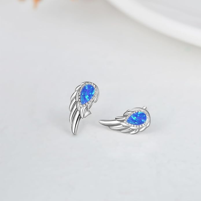 Sterling Silver Opal and Moonstone Angel Earrings Studs by Angel Jewelry