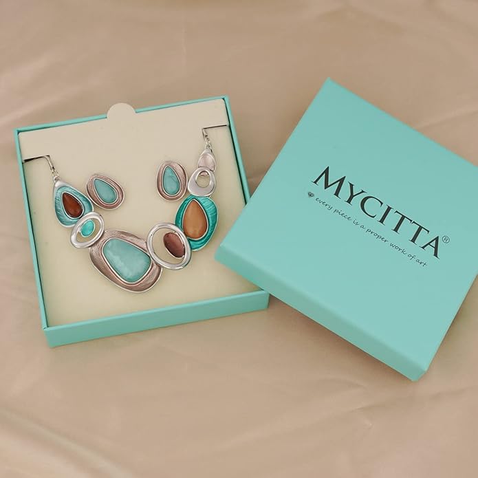 Vintage Chunky Statement Jewelry Set Retro Leaf Floral Geometric Bohemian Boho Bib Necklace Earring Set Fashion Costume Jewelry for Women Girls Wedding Party Prom Unique Gift