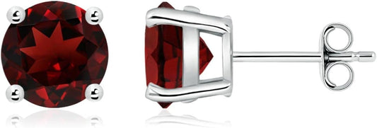 ANGARA Natural Garnet Solitaire Studs for Women | Basket-Set Round Garnet Studs in 14K Solid Gold/Sterling Silver/Platinum | January Birthday, Anniversary, Gemstone Jewellery Gift