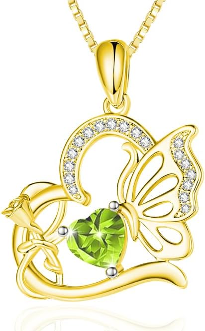 Birthstone Heart butterfly Necklace for Women, Infinity Pendant 14K Gold /18K White Gold Womens Necklaces, Jewelry Anniversary Birthday Christmas Gifts for Her Mom Wife﻿