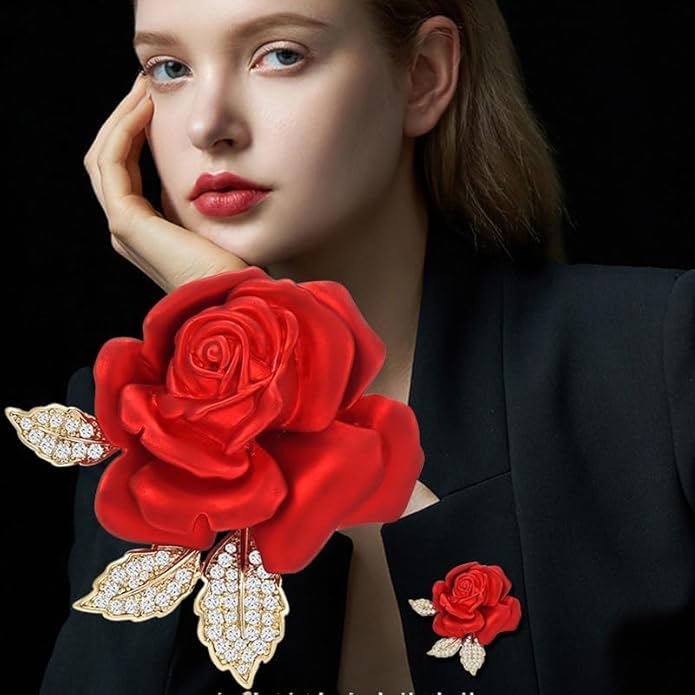AILONMEI Red Rose Flower Brooches and Pins for Women Costume Jewelry Brooch Pins Broches Jewelry for Women Elegant Lady Pin