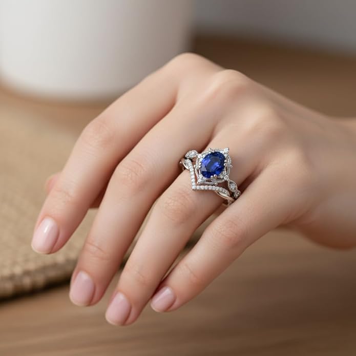 Oval Cut Vintage Gemstone Engagement Rings set for Women S925 Sterling Silver/10K/14K/18K Gold Birthstone Promise Anniversary Bridal Set Ring for her