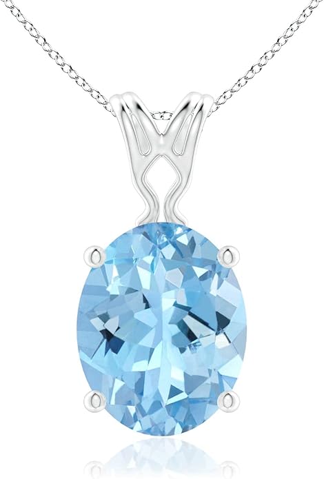 Angara Natural Aquamarine Solitaire Pendant for Women | Vintage in 14K Solid Gold/Platinum With 18" Chain | March Birthday, Anniversary, Gemstone Jewelry Gift