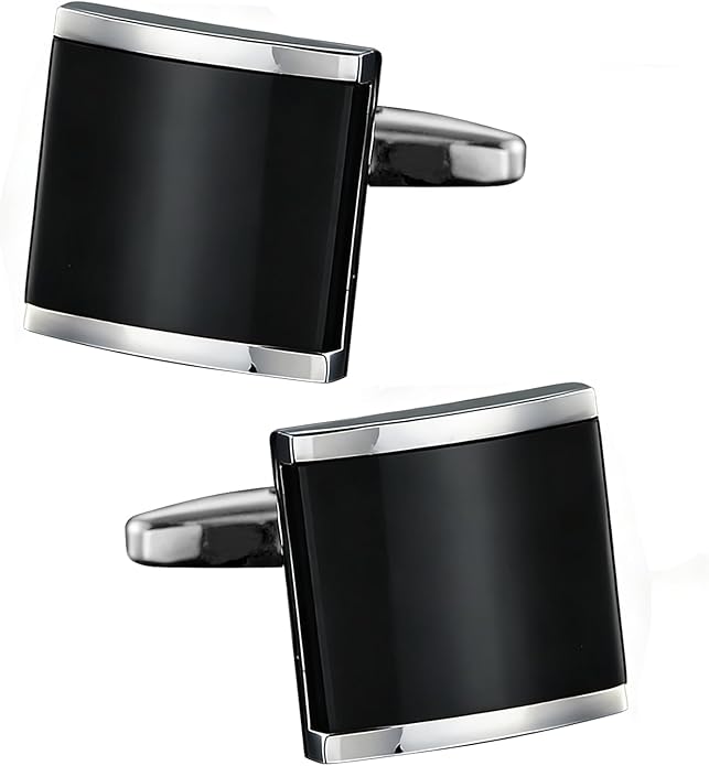 Black Cuff Links Mens, Cufflinks Square Mens Cufflink for French Cuff Shirt Silver Cuff Link for Men Shirt for Wedding Business Formal Wear