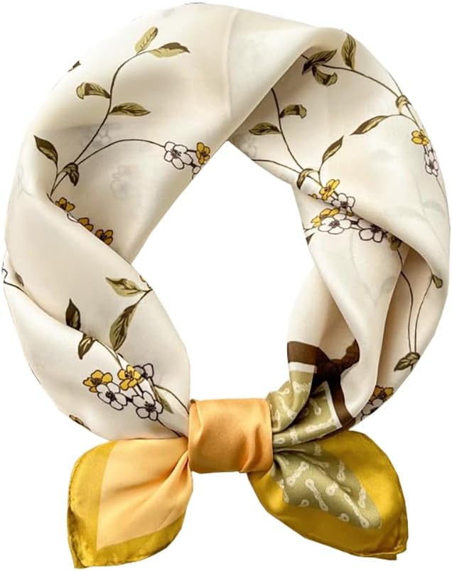 ANDANTINO 100% Mulberry Silk Scarf -21” Lightweight Square Neckerchief – Breathable Digital Printed Scarves with Gift Packed