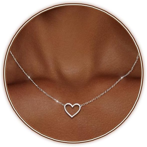 Zeffy Dainty Gold Heart Necklace for Women Trendy 14K Gold/Silver Plate Cute Heart Pendant Choker Necklaces Gold Love Heart Chain Necklace for Women Dainty Gold Jewelry Gifts for Women