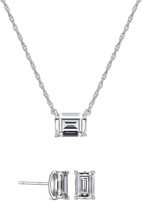 925 Sterling Silver Cubic Zirconia Necklace and Earrings Set for Women, Heart, Cushion, Round, Emerald Cut CZ, Solitaire Bezel Jewelry Set, CZ Bridal Jewelry Set, Bridesmaid Gift