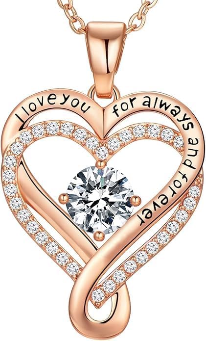 Birthstone Infinity Heart Necklace for Women Wife Girlfriend Mom Daughter Gifts S925 Silver Jewelry For Anniversary Rose Gold Gifts For Birthday Christmas Mothers Valentines Day
