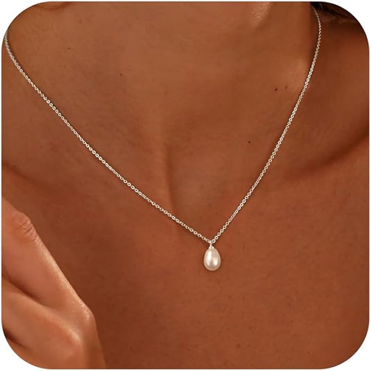 Pearl Necklace for Women Trendy,14k Gold Plated Necklace Dainty Wedding Necklace Small Cute Choker Necklace Beaded Lariat Drop Necklace Vintage Waterproof Jewelry for Women Gold Jewelry Fashion Gifts