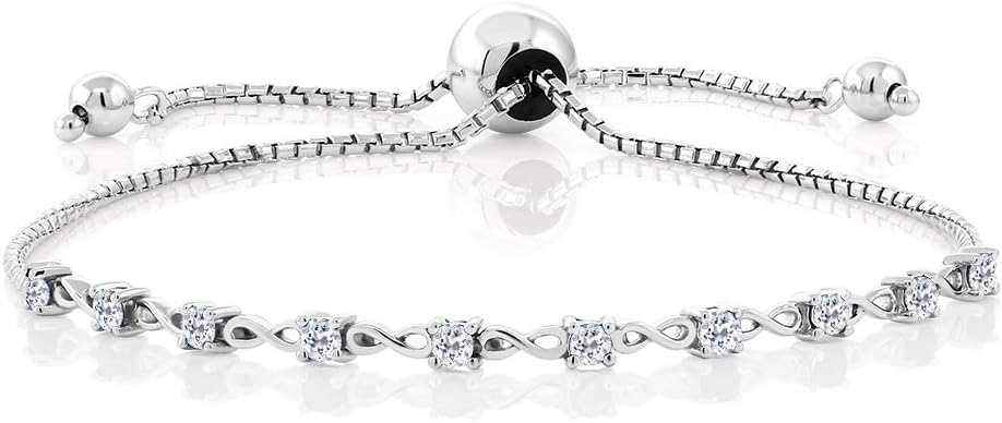 Gem Stone King Round Gemstone Birthstone Tennis Bracelet For Women | 925 Sterling Silver | 2.5MM Round | Fits Up To 9 Inch Wrist | Adjustable Bolo Bracelet For Women | Easy-On Easy-Off