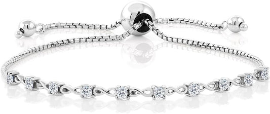 Gem Stone King Round Gemstone Birthstone Tennis Bracelet For Women | 925 Sterling Silver | 2.5MM Round | Fits Up To 9 Inch Wrist | Adjustable Bolo Bracelet For Women | Easy-On Easy-Off