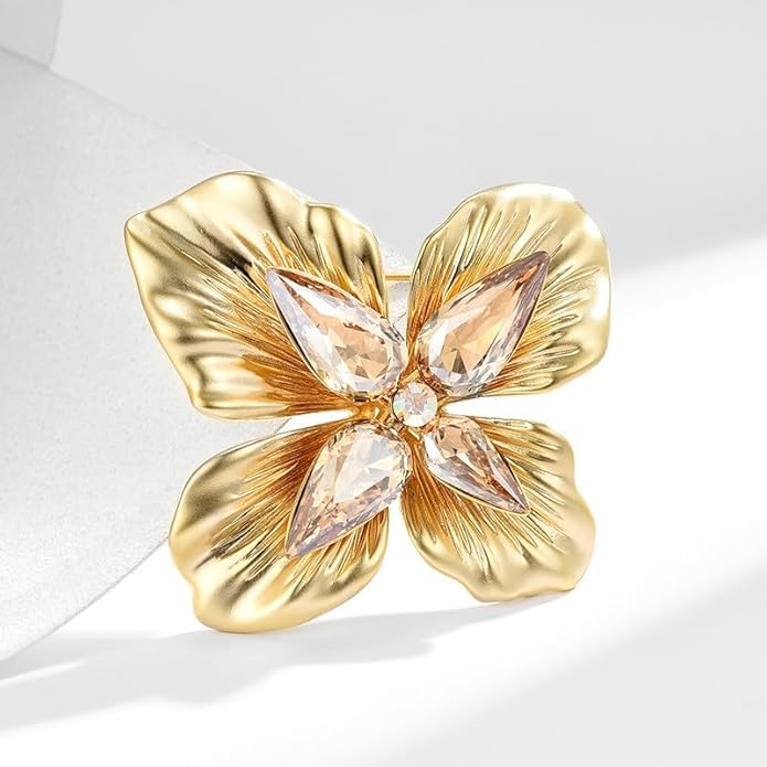 Flower Brooch Pin - Rhinestone Flower Pin 18k Gold Plated - Thanksgiving Day, Birthday, Wedding Gifts for Mom, Wife