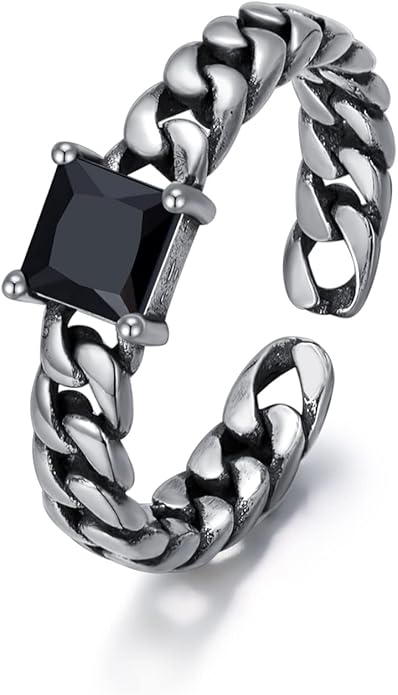 925 Sterling Silver Vintage Oxidized Style Black Onyx Adjustable Ring Casual Jewelry Gifts for Women