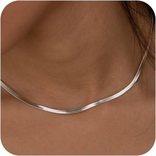 CHESKY Gold Necklace for Women-14K Gold Plated/Sterling Silver Plated Snake Chain Necklace Dainty Simple Chunky Herringbone Necklace Choker Necklaces Jewelry for Women