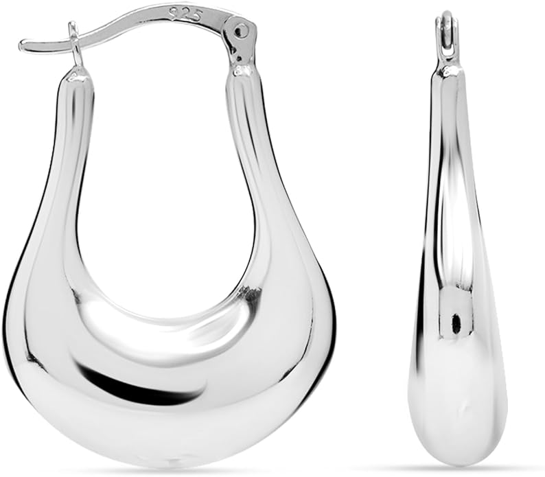 LeCalla 925 Sterling Silver Shrimp Classic Diamond-Cut Light-Weight Hoop Earrings for Women