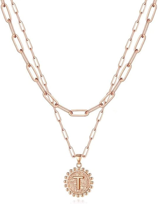 Ursteel Layered Initial Necklaces for Women, 14K-Gold-Plated Dainty Layering Paperclip Chain Necklaces for Women Jewelry
