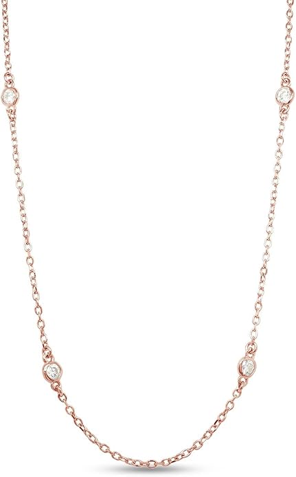 2.9MM Round Lab Created Moissanite Bezel Set Station Chain Necklace In 14k Gold Over Sterling Silver 16'' To 36" (0.60 Ct To 1.60 Ct), Mother's Day Gift For Her