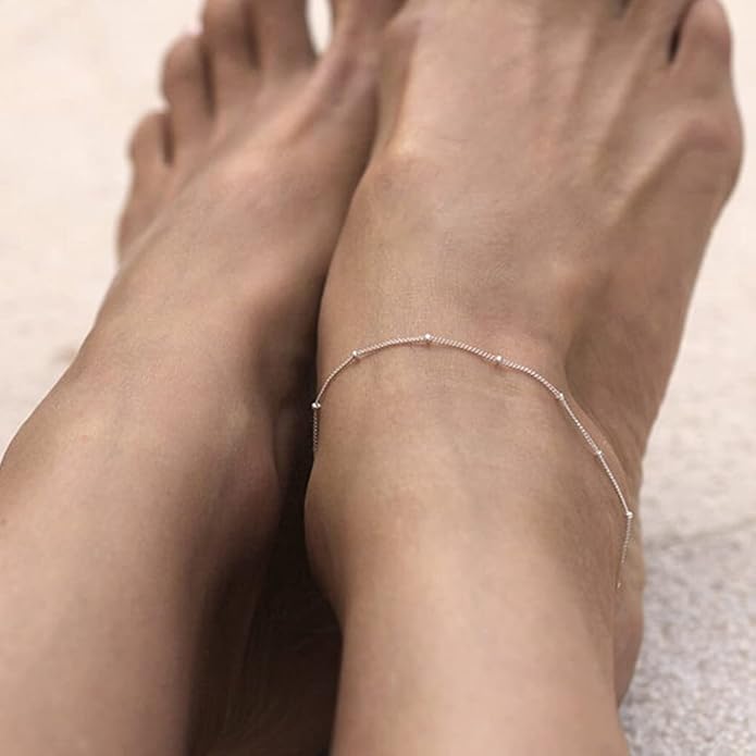 Dainty Ankle Bracelets for Women 18K Gold Plated Satellite Beaded Herringbone Chain Anklets Simple Lip Chain Anklet Minimalist Summer Beach Foot Jewelry Christmas