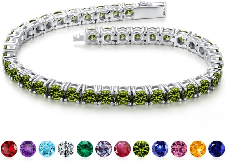 Iefil Christmas Gifts for Women - Size 6.5" - 7" Sterling Silver Tennis Birthstone Bracelet, Anniversary Birthday Gifts for Women
