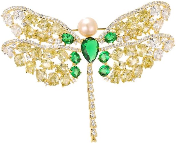 14K Gold Exquisite Dragonfly Brooch Adorned with Colorful Gemstones and Lustrous Pearls, Chic Brooch Accent for Special Events, Ideal for Stylish Women