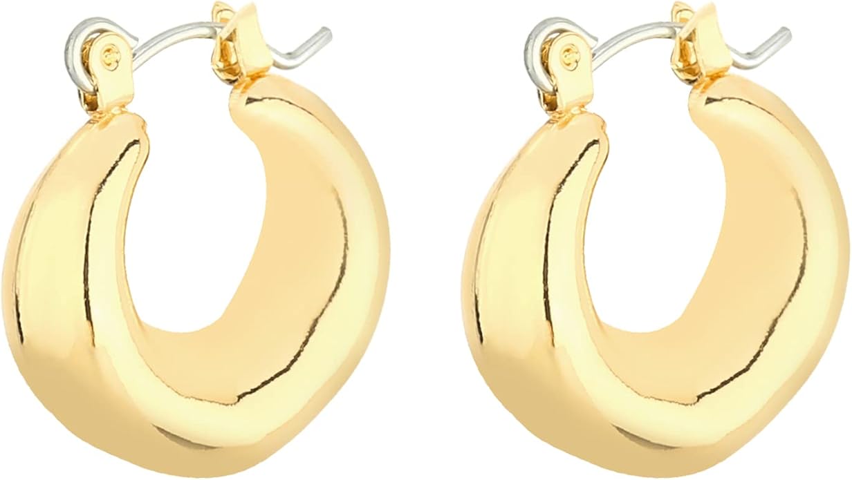 Wgoud Chunky Hoop Earrings Set 14K Gold Plated Hoop Earrings for Women Hypoallergenic, Thick Twisted Huggie Hoops Earring Set