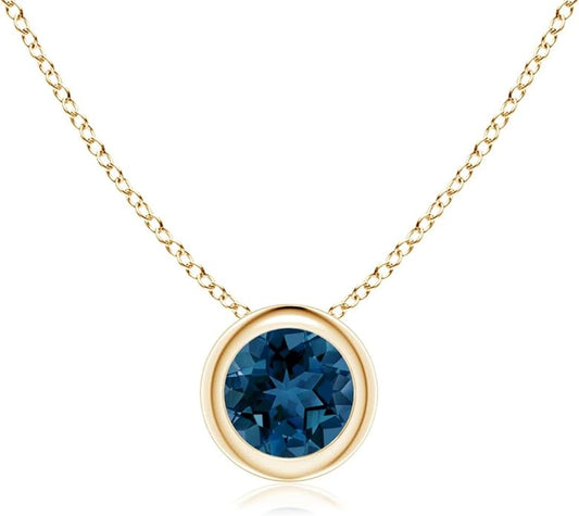 Angara Natural London Blue Topaz Solitaire Pendant for Women | Round Blue Topaz Pendant Necklace in 14K Solid Gold/Silver/Platinum With 18" Chain | December Birthday, Gemstone Jewelry Gift