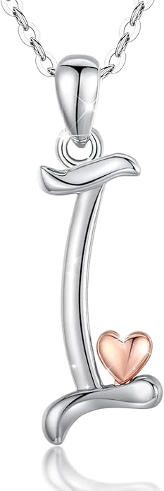 CELESTIA 925 Sterling Silver Initial Necklaces 26 Letter with Rose Gold Heart - 18 Inch Chain