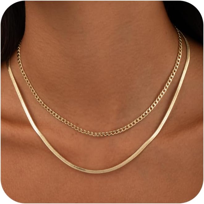 Moodear Layered Necklace for Women Trendy Chunky 14K Gold Plated/Sliver Plated Chain Necklace Cuban Link Paperclip Chain Toggle Clasp Necklace Fashion Jewelry