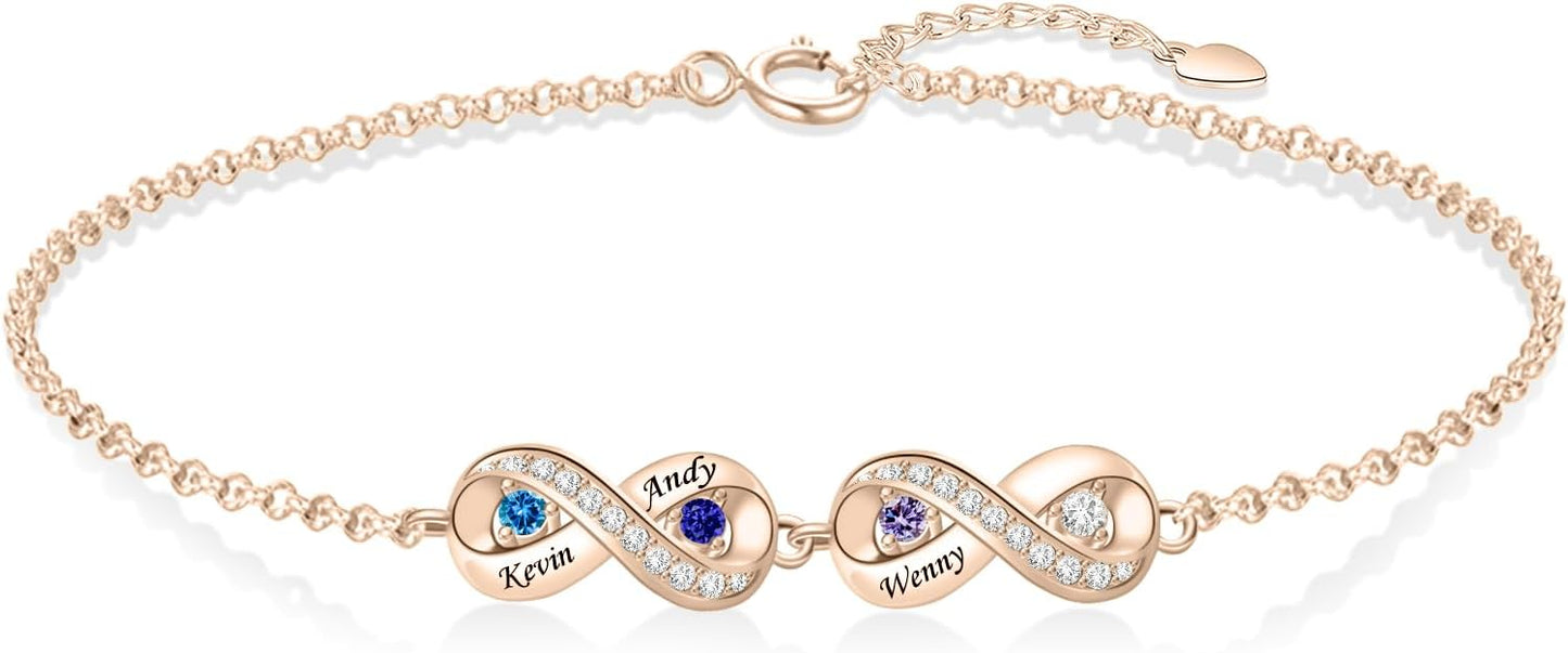 BABOOM Personalized Birthstone Bracelet for Mom Custom Infinity Name Bracelets with 1-8 Birthstones Jewelry Mothers Day Gifts for Women Mother Wife Grandma