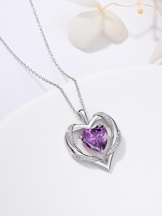 WINNICACA Birthday Gift for Mom Heart Necklace for Women 925 Sterling Silver Birthstone Necklace Jewelry Gift for Women Wife Her Girlfriend Sister