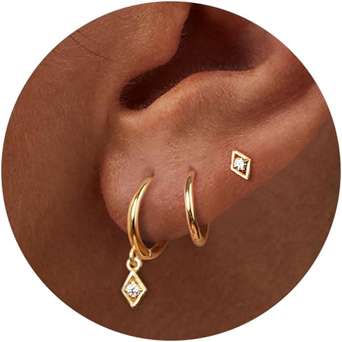Freekiss 3 Pairs Gold Hoop Earrings Set: Dainty Stud Earrings Trendy Small 14K Gold Plated Hypoallergenic Dangle Cartilage Huggie Hoop Earrings for Women Gold Jewelry for Women Gifts