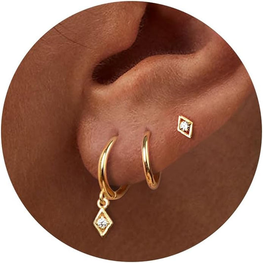 Freekiss 3 Pairs Gold Hoop Earrings Set: Dainty Stud Earrings Trendy Small 14K Gold Plated Hypoallergenic Dangle Cartilage Huggie Hoop Earrings for Women Gold Jewelry for Women Gifts
