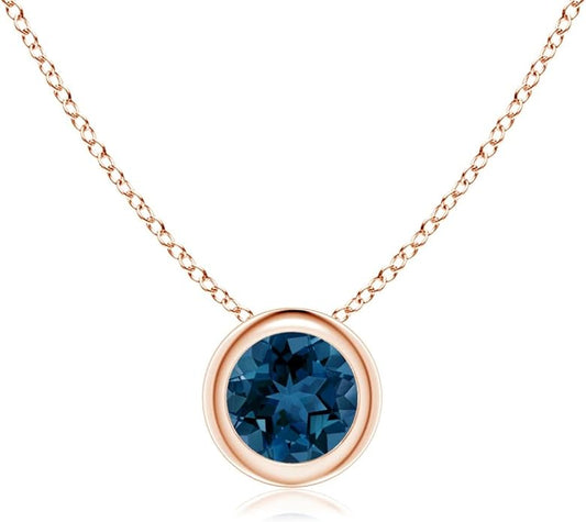 Angara Natural London Blue Topaz Solitaire Pendant for Women | Round Blue Topaz Pendant Necklace in 14K Solid Gold/Silver/Platinum With 18" Chain | December Birthday, Gemstone Jewelry Gift