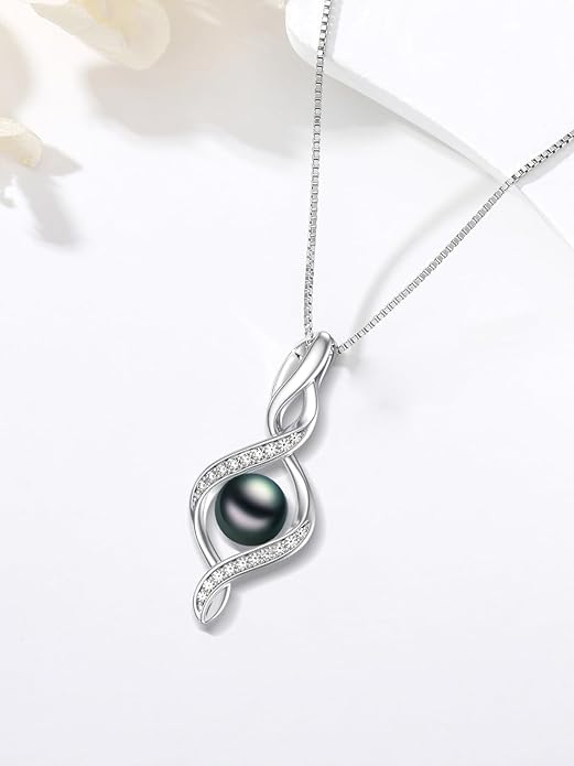 Tahitian Black Pearl Necklace Infinity Gifts for Women Wife Wedding Birthday Anniversary Jewelry Valentines Christmas Day Gifts 925 Sterling Silver