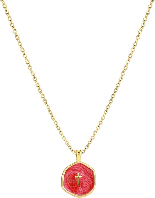 Tewiky Cross Necklace for Women-Dainty Simple 14k Gold Plated Cross Pendant Cute Necklaces for Women Jewelry