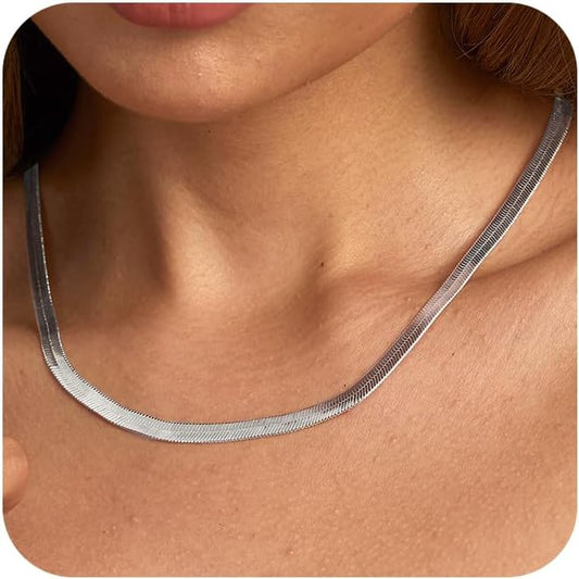 CHESKY Gold Necklace for Women-14K Gold Plated/Sterling Silver Plated Snake Chain Necklace Dainty Simple Chunky Herringbone Necklace Choker Necklaces Jewelry for Women