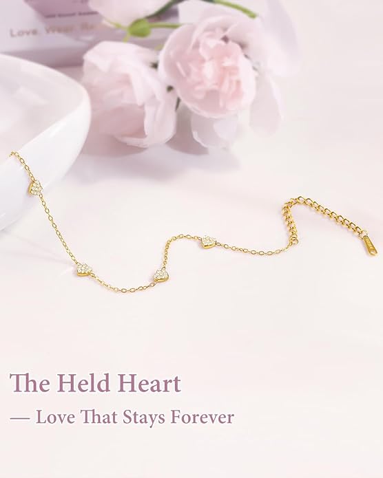 Gold Ankle Bracelets for Women Waterproof - 18K Gold Plated Stainless Steel Dainty Heart Anklets, Non Tarnish Meaningful Gifts for Her Sister Best Friend or Yourself