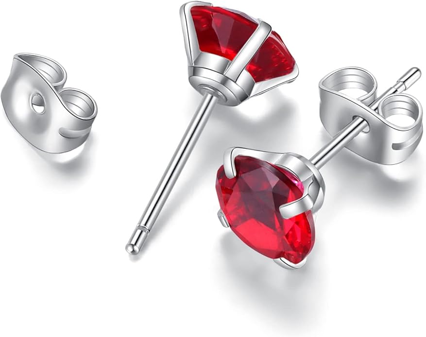 6 Pairs Stud Earrings Set, Hypoallergenic Cubic Zirconia Earrings 316L Stainless Steel CZ Earrings 3-8mm
